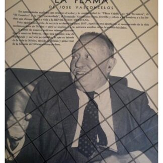 AFICHE RETRO JOSE VASCONCELOS PRESENTA LIBRO. LA FLAMA