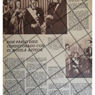 AFICHE RETRO. PABLO DIEZ CONDECORADO CON AGUILA AZTECA