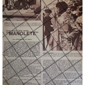 AFICHE RETRO 20 ANIVERSARIO DE MUERTE DE MANOLETE 1967