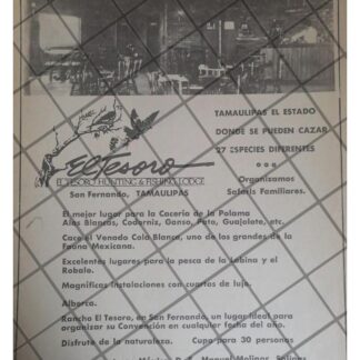 AFICHE RETRO RANCHO DE CACERIA EL TESORO TMPS. 1980s