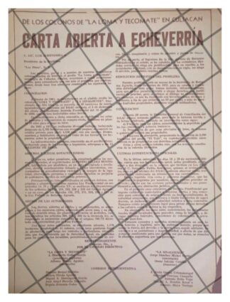 AFICHE RETRO. CARTA DE COLONIA TECOMATE A LUIS ECHEVERRIA 1973
