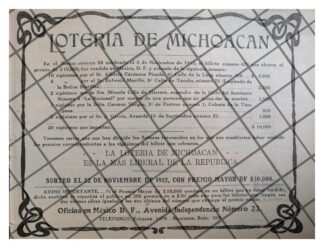 AFICHE PUBLICITARIO RETRO LOTERIA DE MICHOACAN 1912 RARO