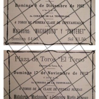 3 AFICHES ANTIGUOS CORRIDA PLAZA DE TOROS EL TOREO 1912 34