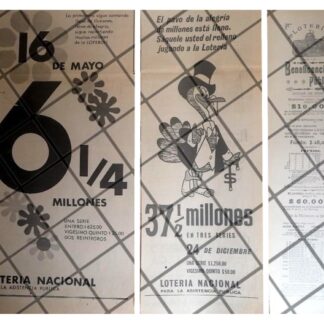 3 AFICHES ANTIGUOS LOTERIA NACIONAL 1895-1960s