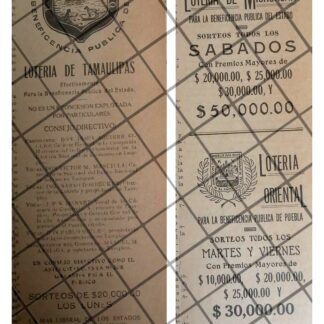 2 AFICHES RETRO LOTERIA DE MICHIACAN Y TAMAULIPAS 1926