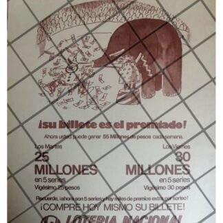 PUBLICIDAD RETRO LOTERIA NACIONAL. DIBUJO ABEL QUEZADA 1980