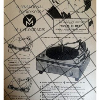 CARTEL PUBLICITARIO RETRO TOCADISCOS VOICE OF MUSIC 1956