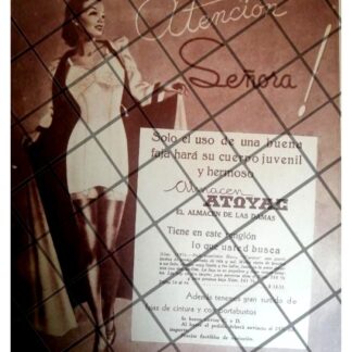 AFICHE PUBLICITARIO ANTIGUO ALMACENES ATOYAC 1944
