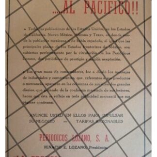 CARTEL PUBLICITARIO RETRO. PERIODICOS LOZANO 1940 271