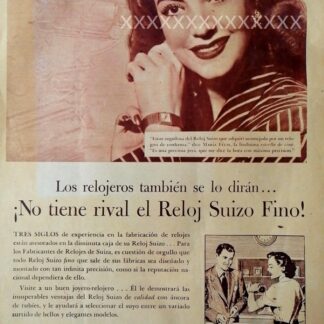 CARTEL ANTIGUO ORIGINAL DE . MARIA FELIX, RELOJES SUIZOS 1940s