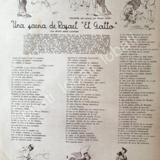 CARTEL ANTIGUO ORIGINAL DE TORERO EL GALLO. DIBUJO DE RUANO LLOPIS 1940s DEL NATURAL / TOROS