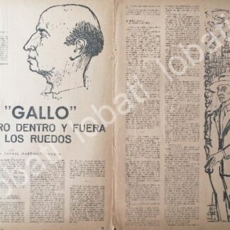 CARTEL ANTIGUO ORIGINAL DE ENTREVISTA A EL TORERO EL GALLO 1950s / TOROS