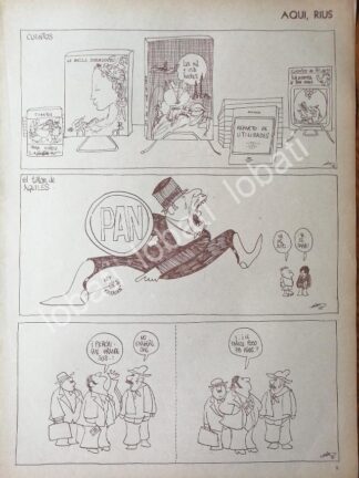CARTEL ANTIGUO ORIGINAL DE CARICATURA VINTAGE DE RIUS. 1973 EL PAN Y OTROS