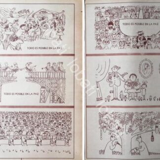 CARTEL ANTIGUO ORIGINAL DE ABEL QUEZADA OPINION EN CARICATURAS TODO ES POSIBLE EN LA PAZ 1968