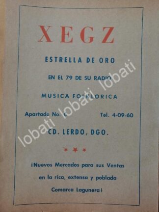 CARTEL ANTIGUO ORIGINAL DE RADIO DIFUSORA XEGZ ESTRELLA DE ORO. CD. LERDO DGO. 1965 /100