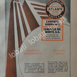 CARTEL ANTIGUO ORIGINAL DE CEMENTO ATLANTE. CEMENTOS DEL NORTE 1952 /725 MONTERREY