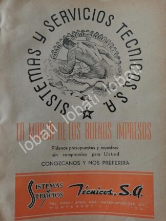CARTEL ANTIGUO ORIGINAL DE SISTEMAS Y SERVICIOS TECNICOS S.A 1952 /726 MONTERREY