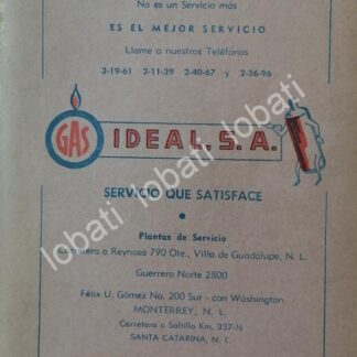 CARTEL ANTIGUO ORIGINAL DE GAS IDEAL S.A 1965 /729 MONTERREY