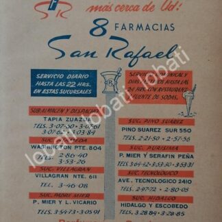CARTEL ANTIGUO ORIGINAL DE FARMACIA SAN RAFAEL 1965 MONTERREY /730