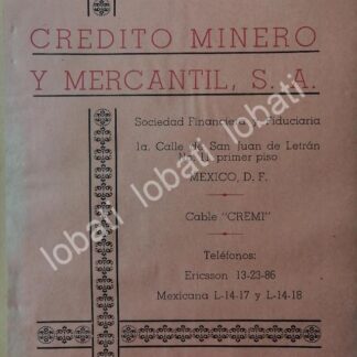CARTEL ANTIGUO ORIGINAL DE BANCO. CREDITO MINERO Y MERCANTIL 1942 /228
