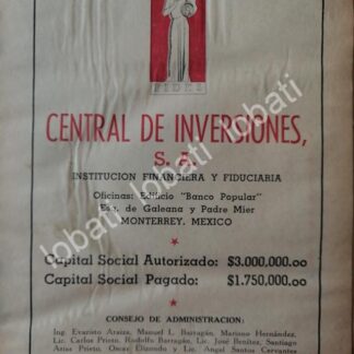 CARTEL ANTIGUO ORIGINAL DE BANCO- CENTRAL DE INVERSIONES S.A 1942 /230