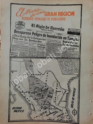 CARTEL ANTIGUO ORIGINAL DE PUBLICIDAD DEL PERIODICO EL SIGLO DE TORREON 1950s /N77
