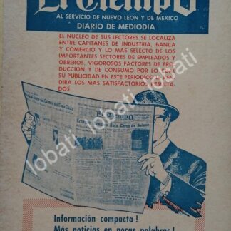 CARTEL ANTIGUO ORIGINAL DE AFICHE DEL PERIODICO EL TIEMPO 1965 / N84 MONTERREY