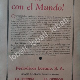 CARTEL ANTIGUO ORIGINAL DE AFICHE DE PERIODICOS LOZANO S.A. TEXAS 1942 / N88 IGNACIO LOZANO