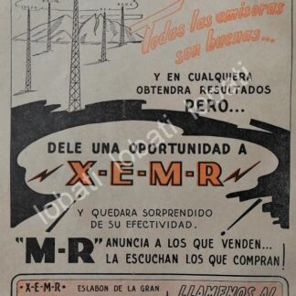 CARTEL ANTIGUO ORIGINAL DE RADIO DIFUSORA XEMR 1952 MONTERREY. / 93