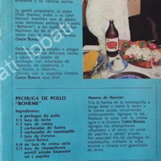 CARTEL ANTIGUO ORIGINAL DE CERVEZA CARTA BLANCA Y RESTAURANTE CHATEAU BOHEME 1970s /196