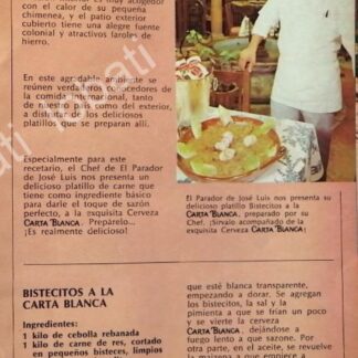 CARTEL ANTIGUO ORIGINAL DE CERVEZA CARTA BLANCA Y RESTAURANTE EL PARADOR DE JOSE LUIS 1970s /199