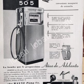 CARTEL ANTIGUO ORIGINAL DE BOMBAS DE GASOLINA WAYNE 505 1951 /15 RARO
