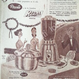 CARTEL ANTIGUO ORIGINAL DE OLLAS Y LICUADORA REGAL 1953 H. STEELE Y CIA. /11