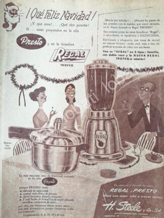 CARTEL ANTIGUO ORIGINAL DE OLLAS Y LICUADORA REGAL 1953 H. STEELE Y CIA. /11