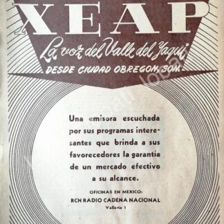 CARTEL ANTIGUO ORIGINAL DE RADIO DIFUSORA XEAP. CD. OBREGON SONORA 1952 /54