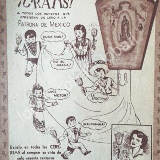 CARTEL ANTIGUO ORIGINAL DE VELADORAS CRISTAL S.A Y EL FAROL GUADALUPANO 1953 /203 SUPER RARO