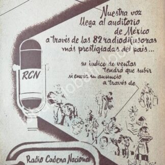 CARTEL ANTIGUO ORIGINAL DE RADIO DIFUSORA RADIO CADENA NACIONAL 1952 /48