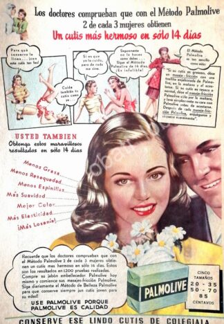 CARTEL ANTIGUO ORIGINAL DE JABON PALMOLIVE 1949 PUBLICIDAD ARTISTICA