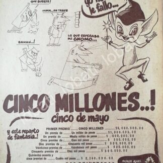 CARTEL ANTIGUO ORIGINAL DE LOTERIA NACIONAL 1952 EL GNOMO DE LA SUERTE /159