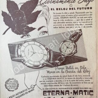 CARTEL ANTIGUO ORIGINAL DE RELOJES ETERNA MATIC 1953 ALMACENES H. STEELE & CIA / 65