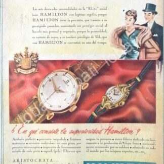 CARTEL ANTIGUO ORIGINAL DE RELOJES HAMILTON 1940s ALMACENES H. STEELE & CIA / 64