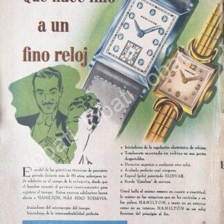 CARTEL ANTIGUO ORIGINAL DE RELOJES HAMILTON 1940s ALMACENES H. STEELE & CIA / 63