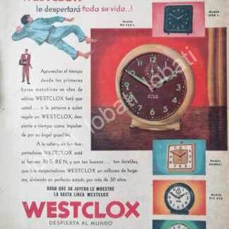 CARTEL ANTIGUO ORIGINAL DE RELOJES WESTCLOX 1940s ALMACENES H. STEELE & CIA / 61