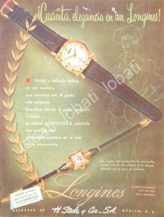 CARTEL ANTIGUO ORIGINAL DE RELOJES LONGINES 1940s ALMACENES H. STEELE & CIA / 58