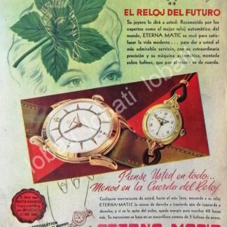 CARTEL ANTIGUO ORIGINAL DE RELOJES ETERNA MATIC 1953 IMPORTADORA H. STEELE & CIA / 50