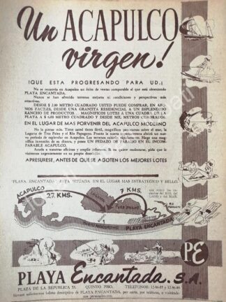 CARTEL ANTIGUO ORIGINAL DE TERRENOS EN COLONIA PLAYA ENCANTADA, ACAPULCO 1953 /201 RARO