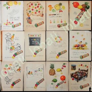 CARTEL ANTIGUO ORIGINAL DE COLECCION DE 18 AFICHES DULCES SALVAVIDAS 1940/50s UNICA