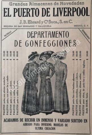CARTEL ANTIGUO ORIGINAL DE TIENDA EL PUERTO DE LIVERPOOL 1910