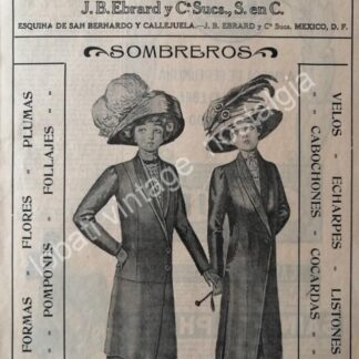 CARTEL ANTIGUO ORIGINAL DE TIENDA EL PUERTO DE LIVERPOOL 1910 SOMBEROS