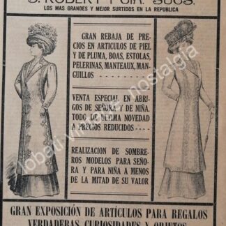 CARTEL ANTIGUO ORIGINAL DE TIENDA EL CENTRO MERCANTIL 1910 S. ROBERT Y CIA.